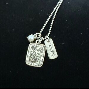 Aero Peace & Love Silver Pearl Dainty Necklace Y2K